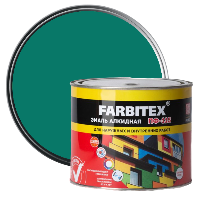 Эмаль алкидная ПФ-115 Farbitex зеленая 1,8 кг