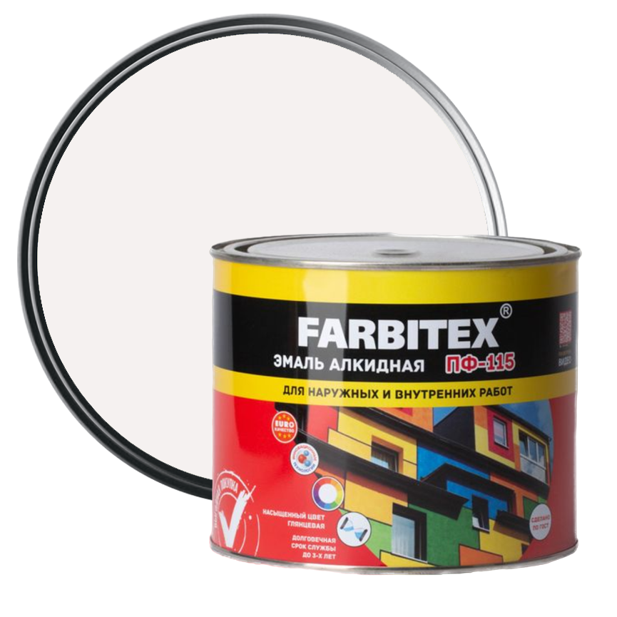 Эмаль алкидная ПФ-115 Farbitex белая 1,8 кг