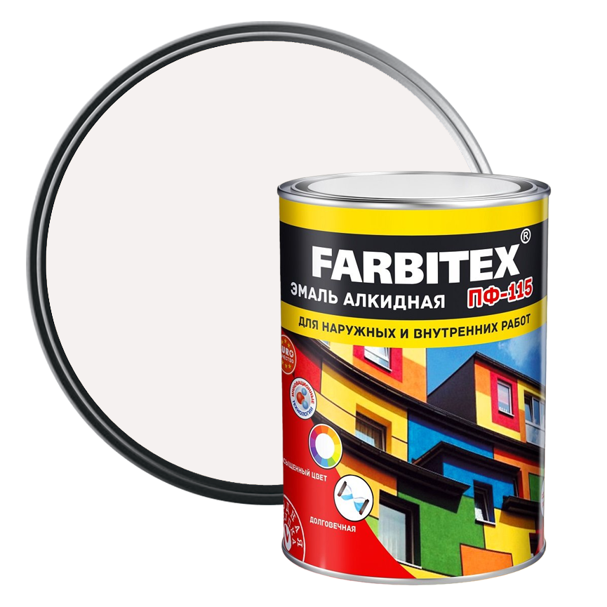Эмаль алкидная ПФ-115 Farbitex белая 0,8 кг