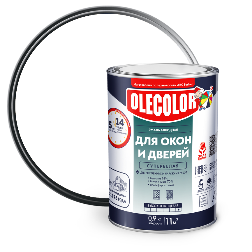 Эмаль алкидная для окон и дверей Olecolor белая 0,9 кг
