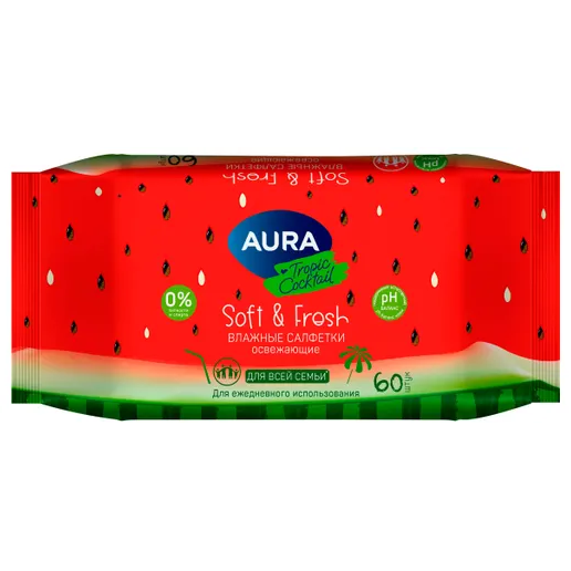 Салфетки влажные Aura Tropic Cocktail Soft&Fresh 60 шт