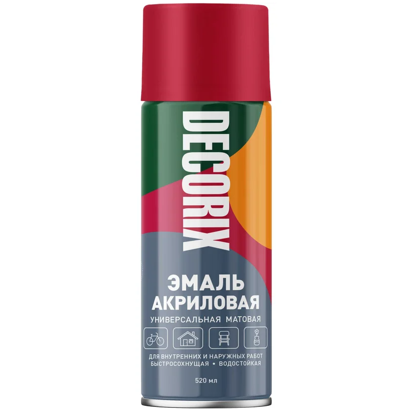 Эмаль аэрозольная универсальная Decorix красная матовая 520 мл