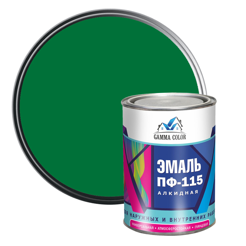 Эмаль алкидная ПФ-115 Gamma Color зеленая яркая 0,8 кг