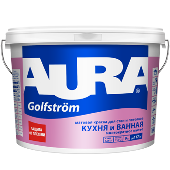Краска для ванной и кухни особопрочная Aura Golfstrom база TR 9 л от интернет-магазина Венас