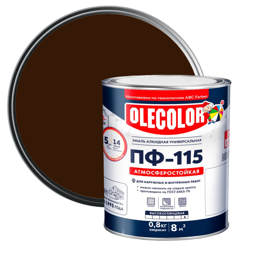 Эмаль алкидная ПФ-115 Olecolor шоколадная 0,8 кг