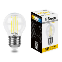 Лампа светодиодная Feron 11 Вт Е27 шар G45 2700К прозрачная