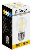 Лампа светодиодная Feron 15 Вт Е27 шар G45 2700К прозрачная