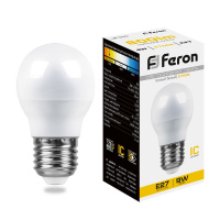 Лампа светодиодная Feron 9 Вт Е27 шар G45 2700К матовая