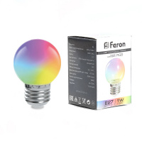 Лампа светодиодная Feron 1 Вт Е27 шар G45 RGB матовая