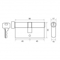 Цилиндр мех-зм / 90мм/45х45/5кл/золото/завертка/ключ/Trodos/