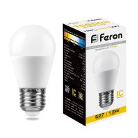 Лампа светодиодная Feron 13 Вт Е27 шар G45 2700К матовая