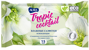 Салфетки влажные антибактериальные Aura Tropic Cocktail 15 шт