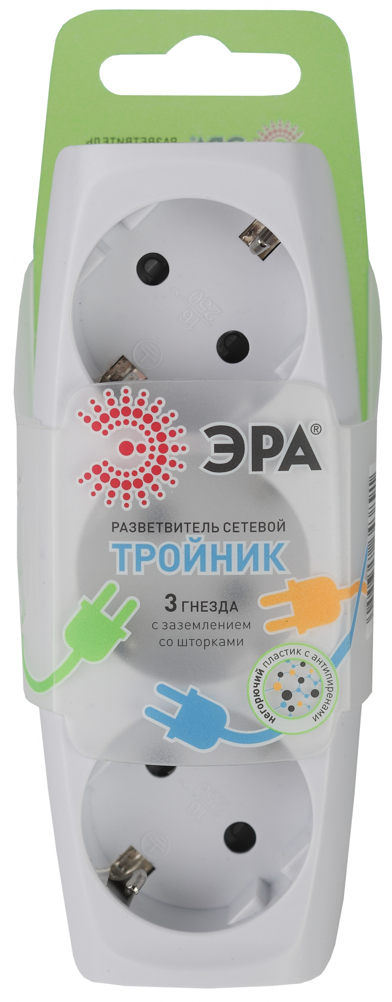 Тройник сетевой SP-3e-W  16А/230В  белый/з/к/Эра/