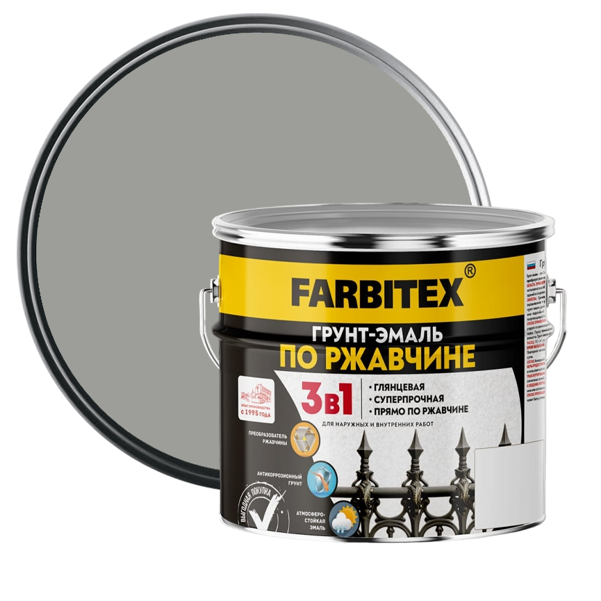 Грунт-эмаль по ржавчине Farbitex серая 5 кг от интернет-магазина Венас