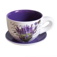 Горшок для цветов керамический Чашка с блюдцем фиолетовый, d150 мм