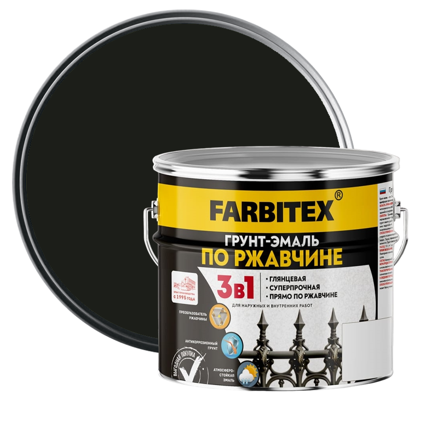 Грунт-эмаль по ржавчине Farbitex черная 1,8 кг от интернет-магазина Венас