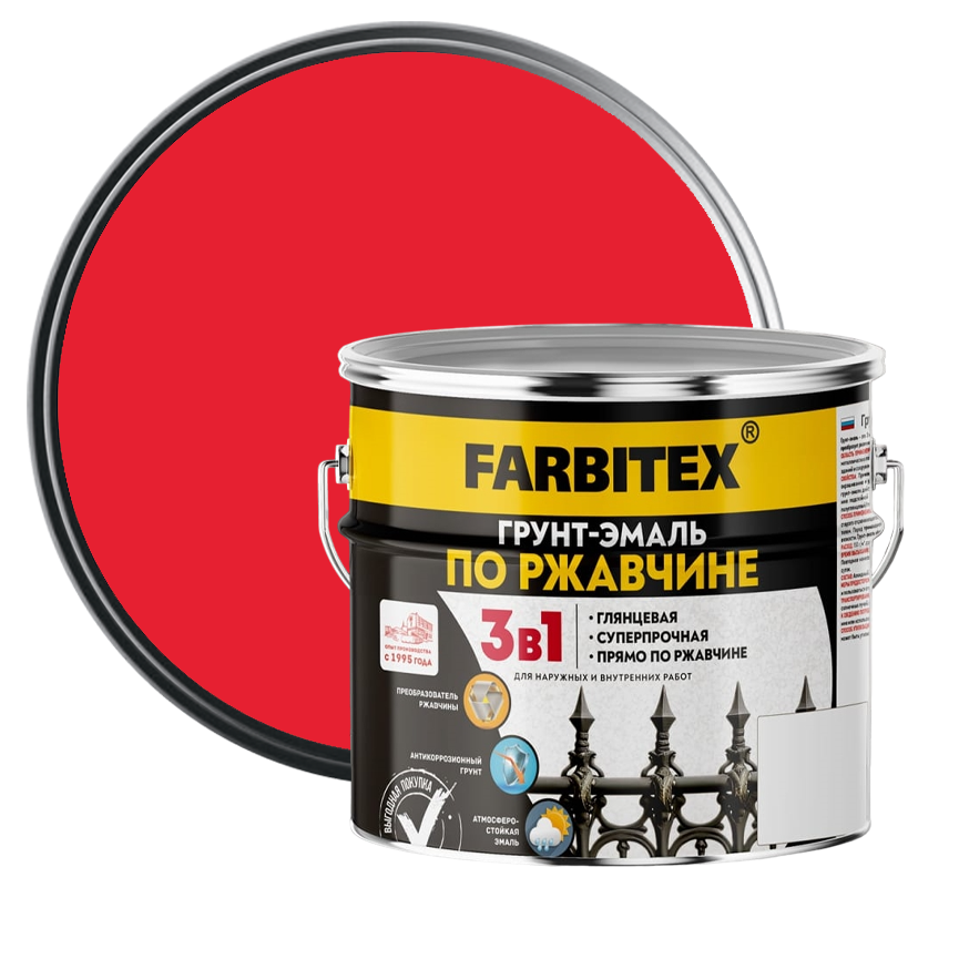 Грунт-эмаль по ржавчине Farbitex красная 1,8 кг от интернет-магазина Венас