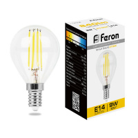 Лампа светодиодная Feron 9 Вт Е14 шар G45 2700К прозрачная