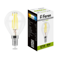 Лампа светодиодная Feron 9 Вт Е14 шар G45 4000К прозрачная
