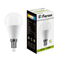 Лампа светодиодная Feron 13 Вт Е14 шар G45 4000К матовая