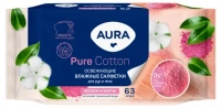 Салфетки влажные для всей семьи AURA Pure Cotton 63 шт