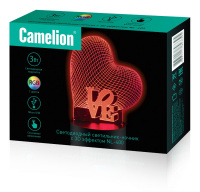 Ночник CAMELION NL-400 3D Сердце /3W/330V/USB/3хАА/RGB/сенсор/