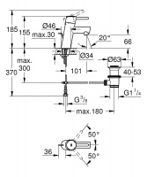 Смеситель д/ум GROHE Concetto 32204 /1руч/г/подв/дон клапан/ Германия