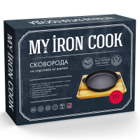 Сковорода /чугун/d16см/ 2 ручки/деревянная подставка/ My Real Iron Cook