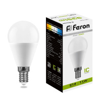 Лампа светодиодная Feron 11 Вт Е14 шар G45 4000К матовая