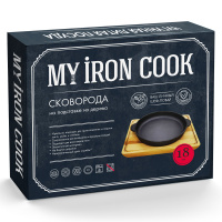 Сковорода /чугун/d18см/ 2 ручки/деревянная подставка/ My Real Iron Cook