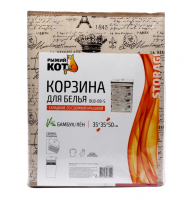 Корзина д/белья БЕЖЕВАЯ складная /35х35х50см/61л/бамбук/лен/металл/Рыжий кот