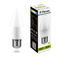 Лампа светодиодная Feron 9 Вт Е27 свеча С37 4000К матовая
