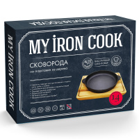 Сковорода /чугун/d14см/ 2 ручки/деревянная подставка/ My Real Iron Cook