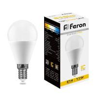 Лампа светодиодная Feron 11 Вт Е14 шар G45 2700К матовая