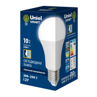 Лампа светодиодная Uniel Smart 10 Вт Е27 груша A60 RGB датчик освещенности матовая