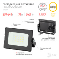 Прожектор светодиодный Эра LPR-023-0-30K-030 30 Вт 3000К IP65 черный