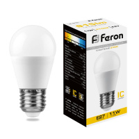 Лампа светодиодная Feron 11 Вт Е27 шар G45 2700К матовая