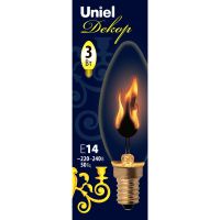 Лампа светодиодная Uniel Декор 3 Вт Е14 свеча C35 эффект пламени прозрачная