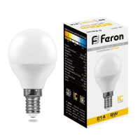Лампа светодиодная Feron 9 Вт Е14 шар G45 2700К матовая